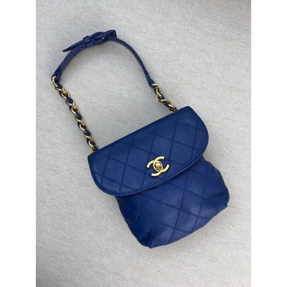 CHANEL Blue Calfskin Vintage Bum Bag GHW